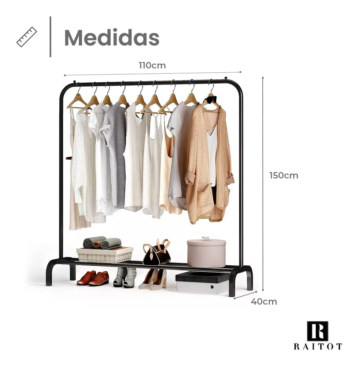 Perchero movil barral simple metalico exhibidor resistente