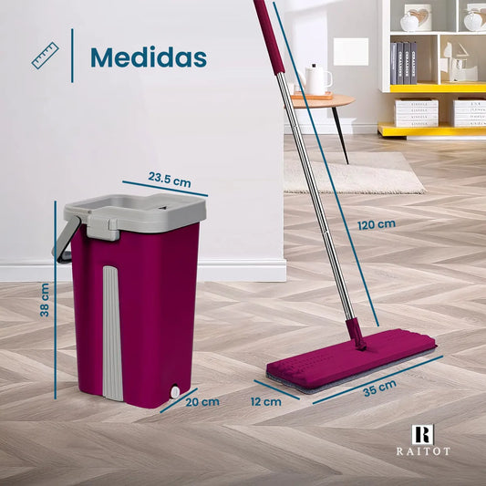 Mopa plana trapeador vertical microfibra balde escurridor color bordó marca